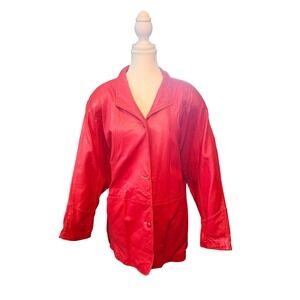 Vintage Reed Red Leather Coat USA Made Oversized Button Front Jacket